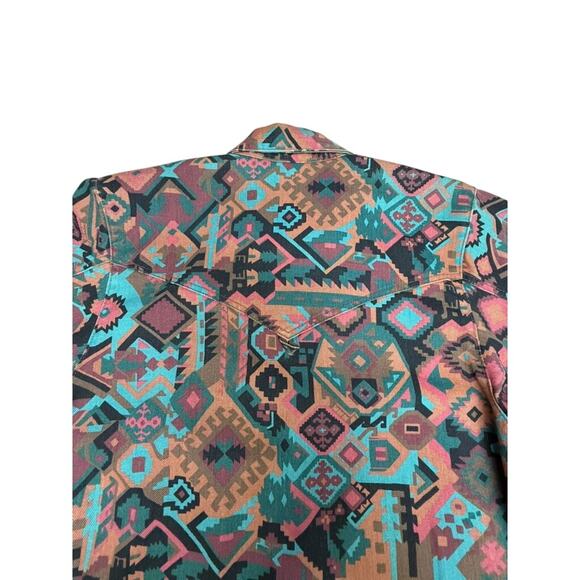 "GOTCHA COVERED" Aztec Print Denim Jean Jacket Womens SZ M VTG Cowgirl Rodeo - Picture 12 of 12